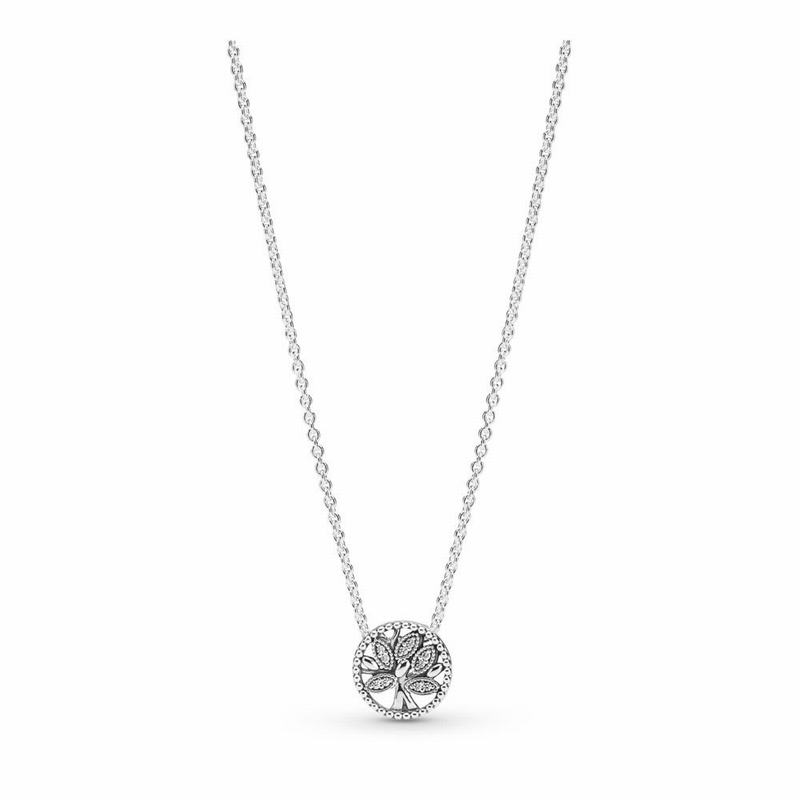 Pandora Tree Of Life Necklace - Sterling Silver/Silicone/Cubic Zirconia - Canada | UM5877NQ